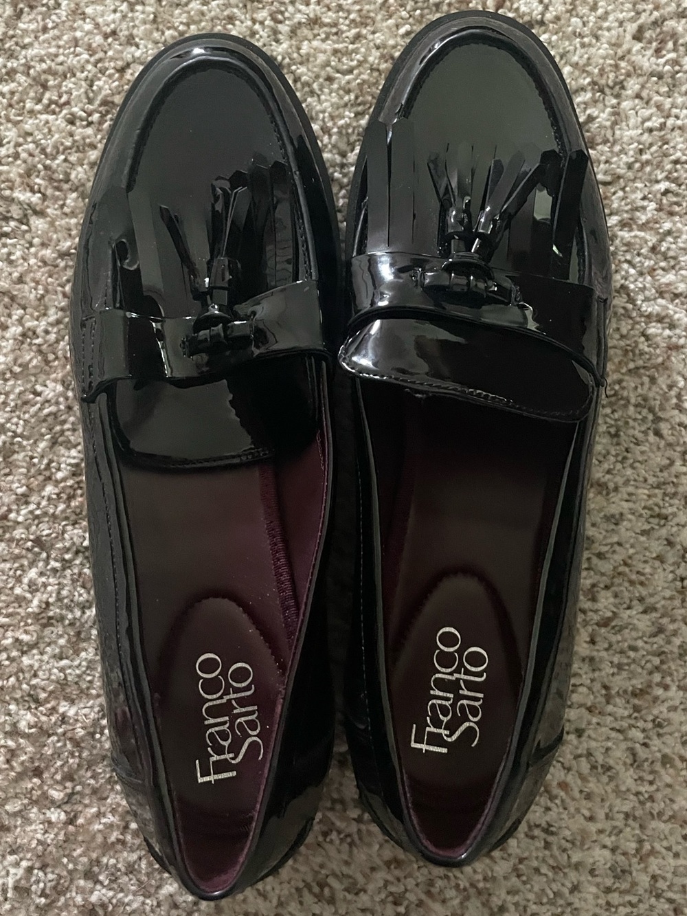 Franco Sarto Black Patent Tassel Loafers for Women
